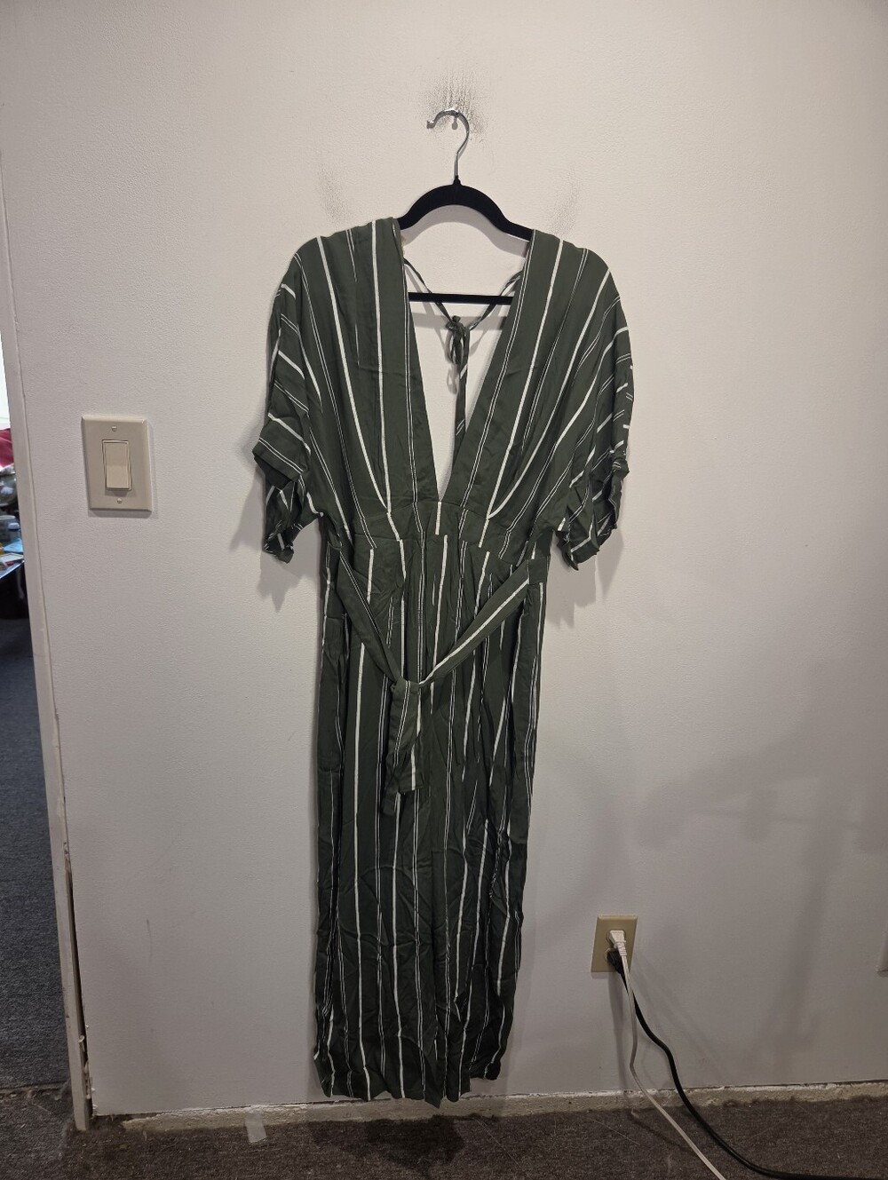 New Sage The Lavle Size Xl Green/white Stripes Beachy Wide Leg Jumpsuit